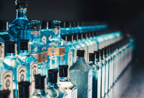 Lots of Bombay Sapphire gin bottles