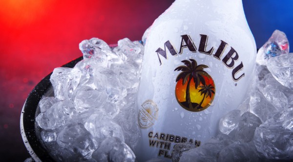Bottle of Malibum in an ice bucket