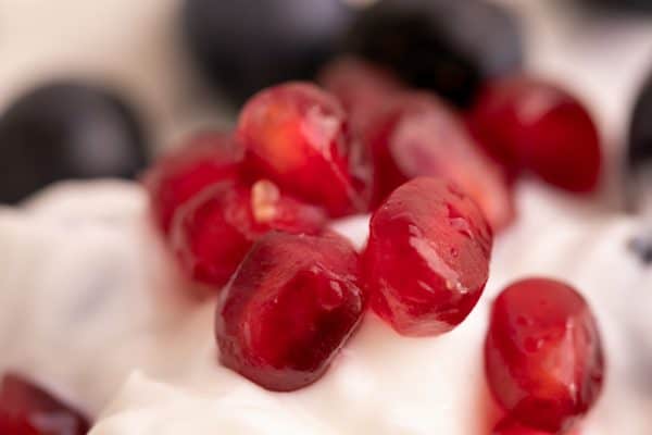 Pomegranate seeds in yogurt