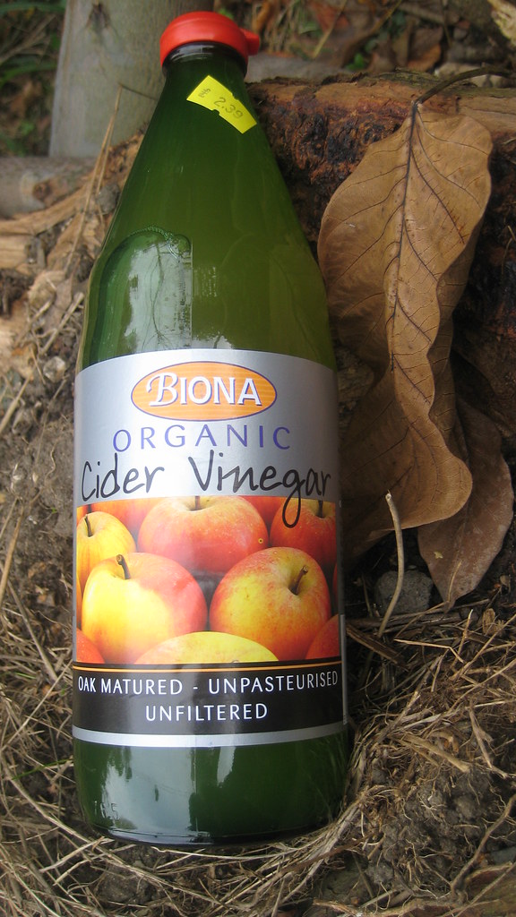 A bottle of organic cider vinegar