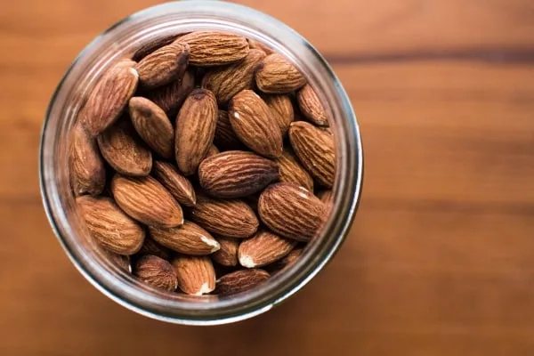 Almonds in a glass jar