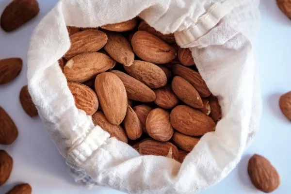 Almonds in a white bag