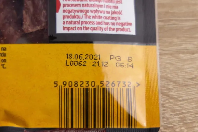 Beef jerky: best-by date on the label
