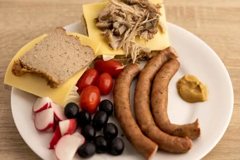 Breakfast with sausages and mustard