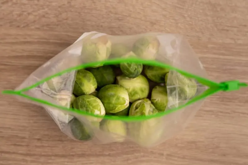 Brussels sprouts in a freezer bag