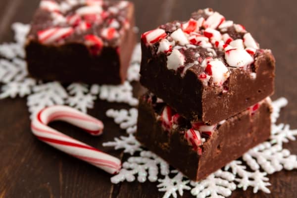 Holiday candy cane fudge pieces