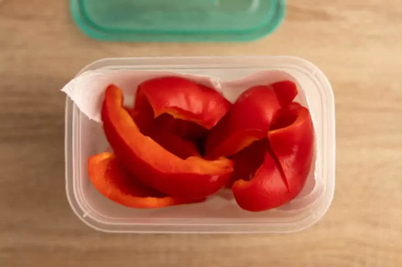 Cut bell pepper in a storage container