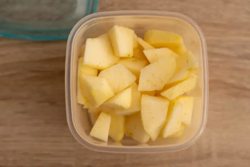 Diced apples in a container