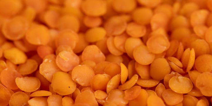Dried red lentils closeup