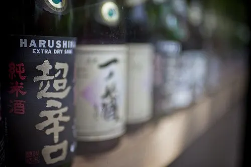 Bottles of sake on a shelf