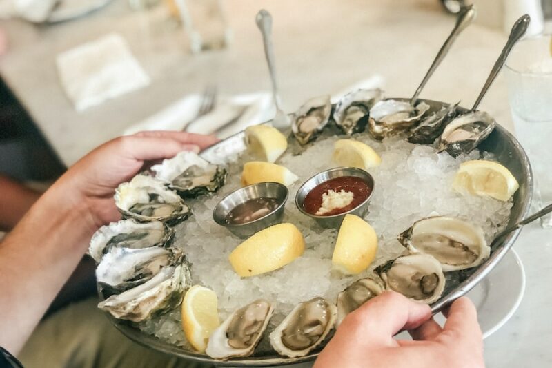 Fresh oysters and dipping sauces