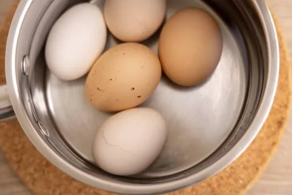 Hard boiled eggs in a pot