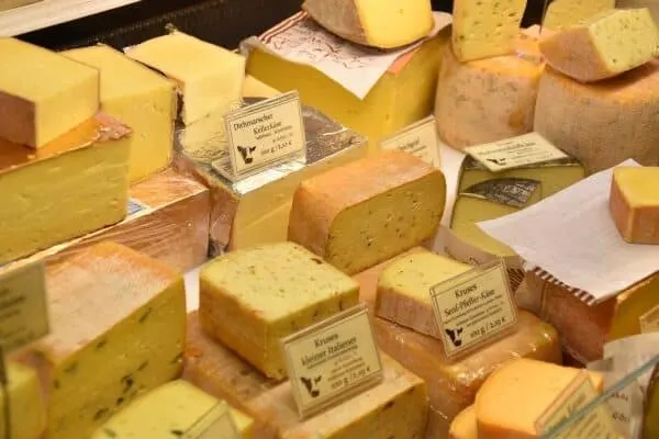 Hard cheeses on display