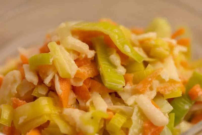 Leek, carrots, and apple salad