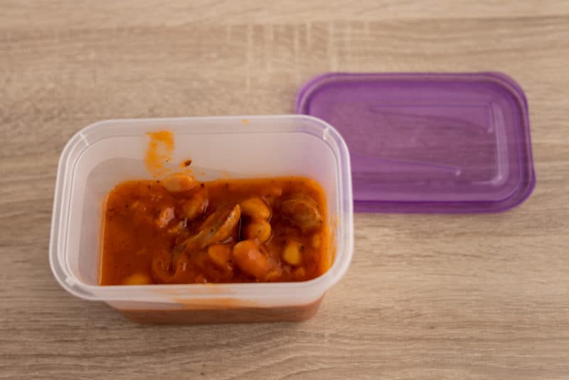 Leftover baked beans in an airtight container