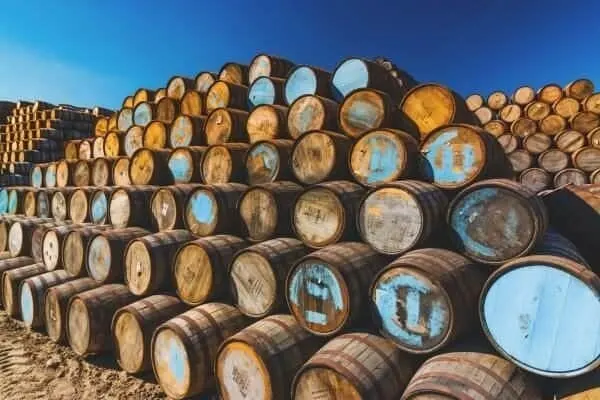 Mountains of whiskey barrels