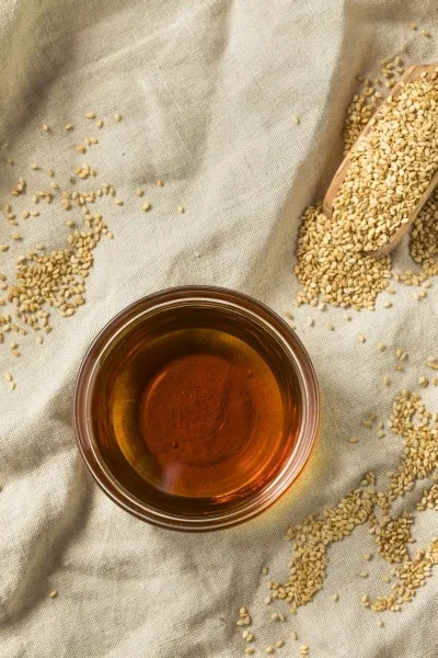 Organic sesame oil in a bowl