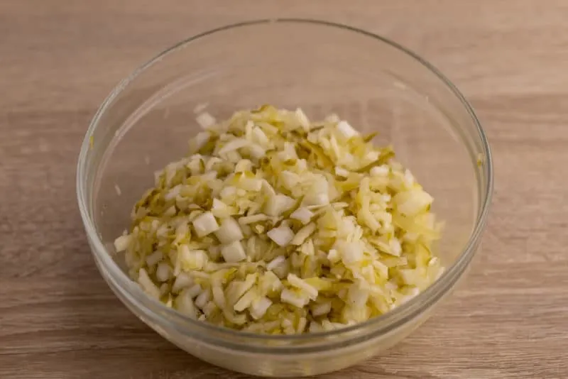 Salad: pickles, apple, and onion
