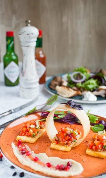 Plate of food flavored with Tabasco