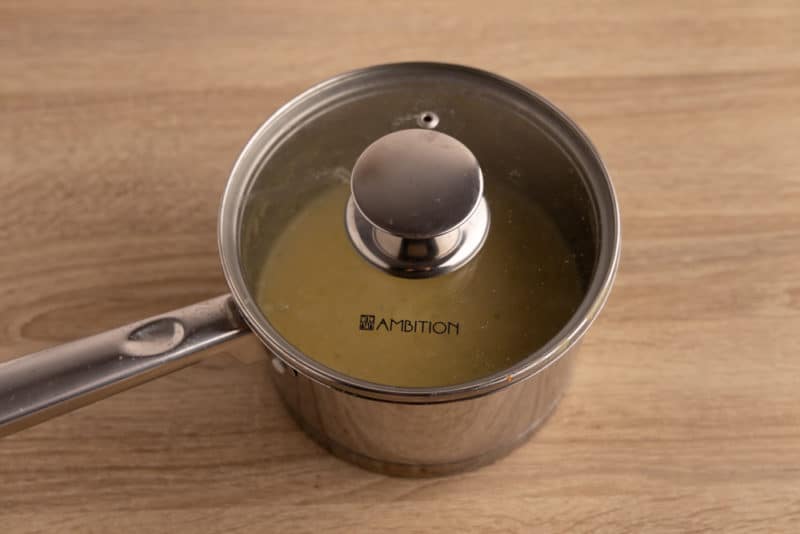 Pot with lentil soup ready for storage