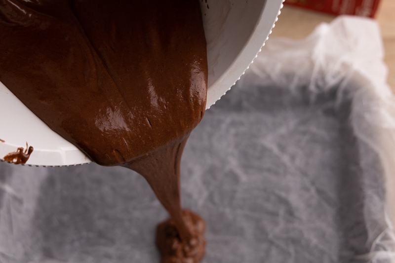 Pouring brownie batter