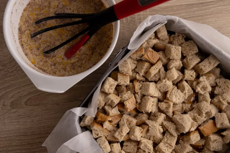 Prepping for baking bread pudding