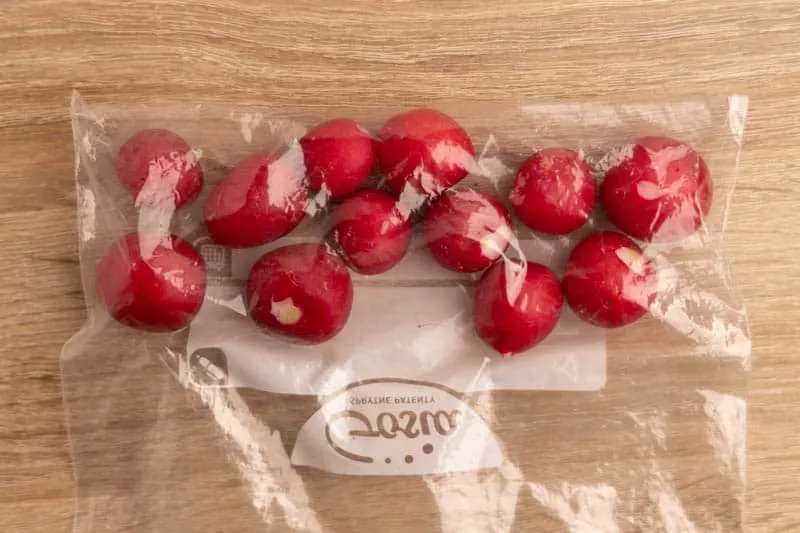 Radishes in a resealable bag