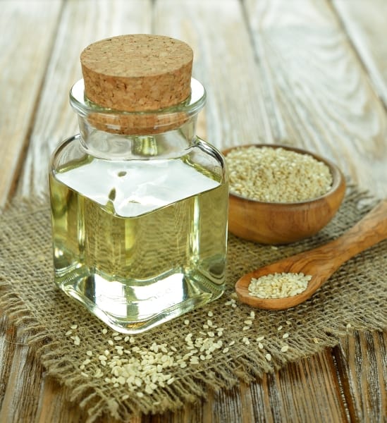 Sesame oil in a corked bottle