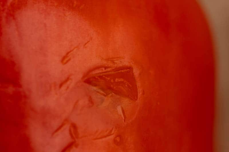 Sunken spot in a red bell pepper