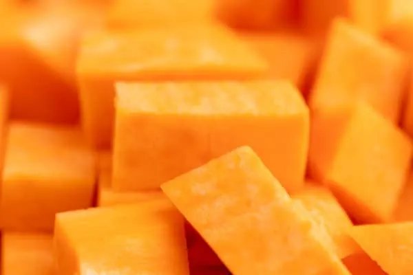 Sweet potato cubes closeup