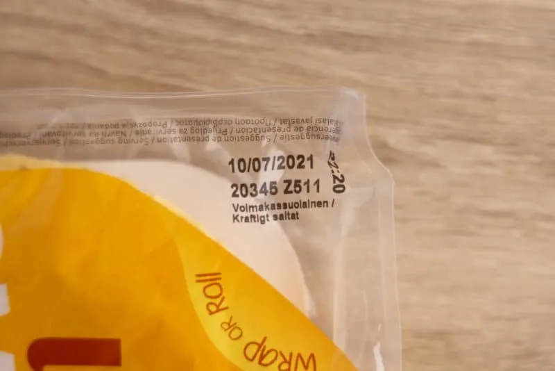 Tortilla packet: date on label