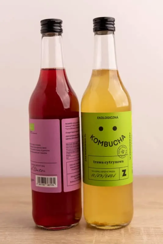 Two bottles of kombucha