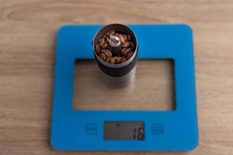 Weighing coffee beans