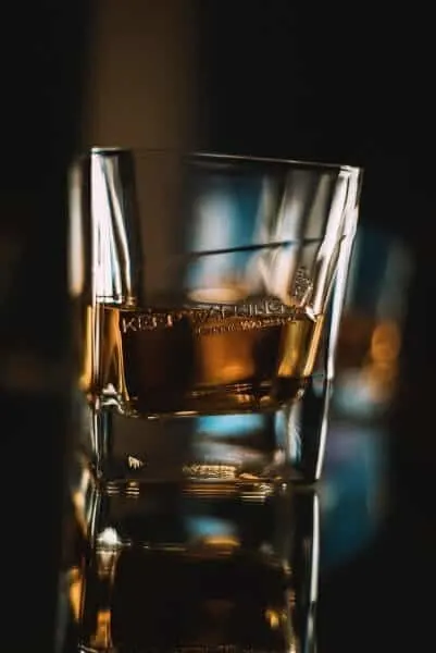 Whiskey in a clear drinking glass