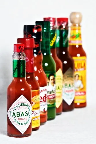 Various hot sauce bottles