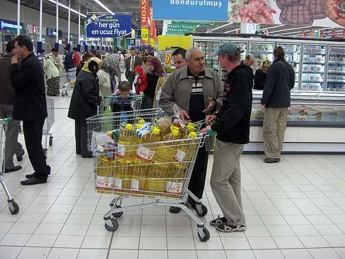 Few plastic bottles of vegetable oil